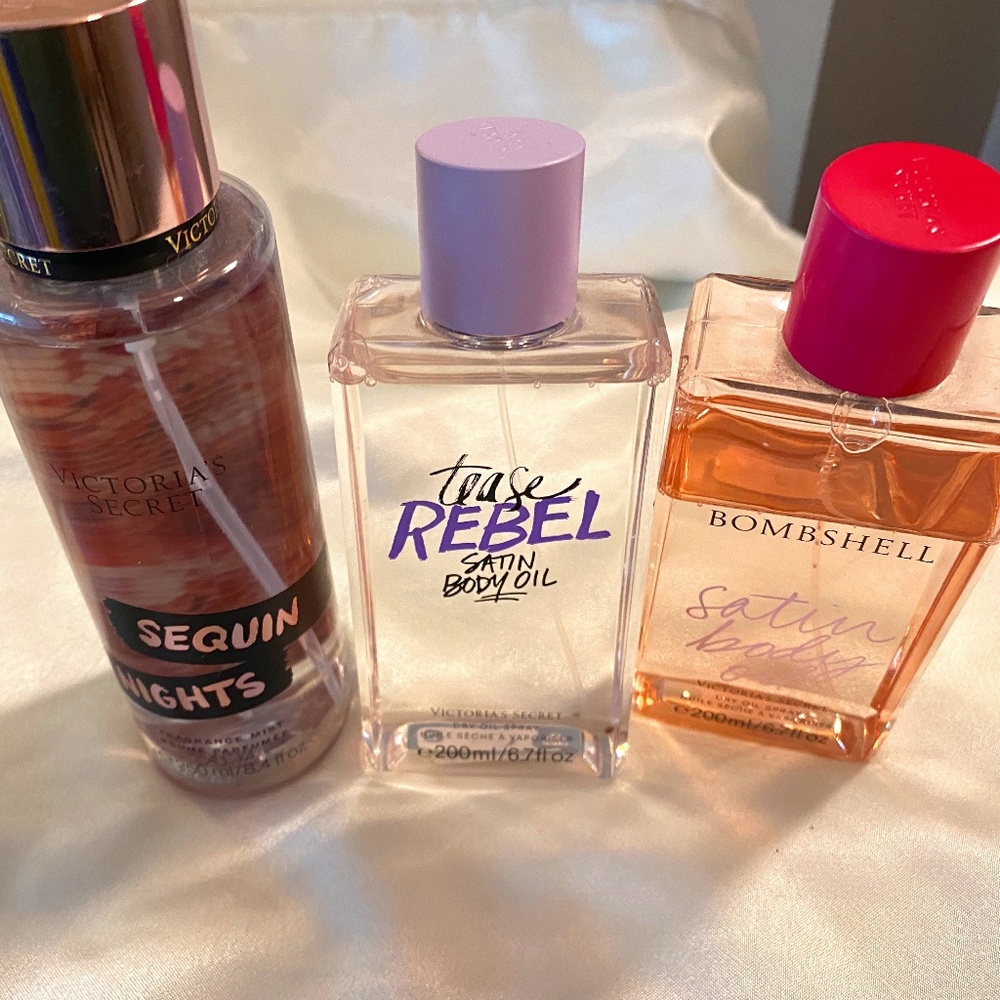 Victoria's Secret Satin Body Oil and Body Mist Fragrance Lot of 3